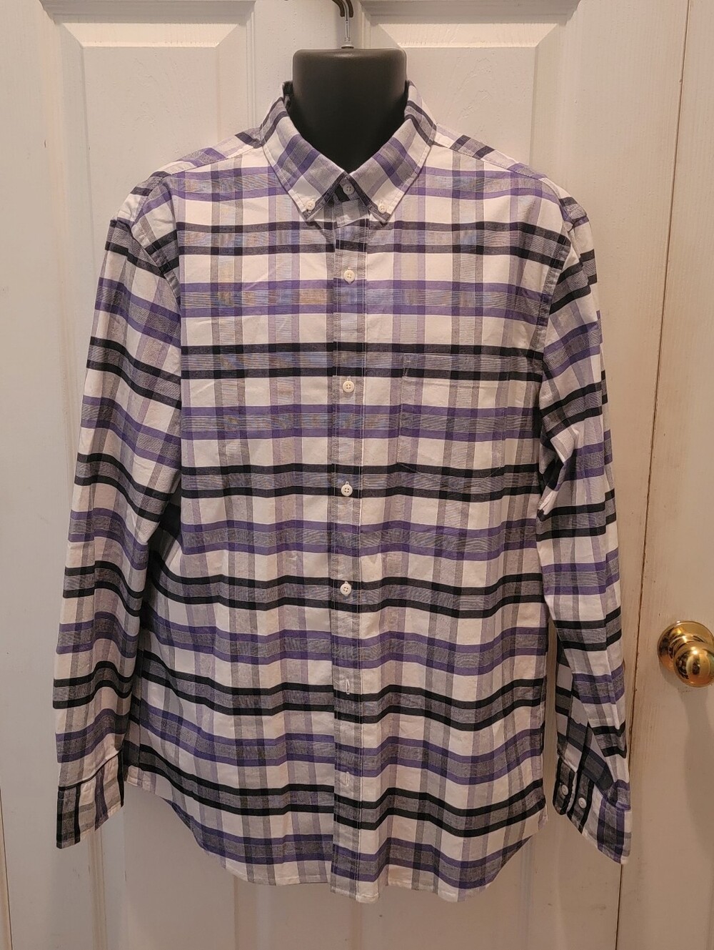Hawker Rye Mens Stretch Oxford Slim Fit Button-Down Shirt, Purple Plaid, Size XL